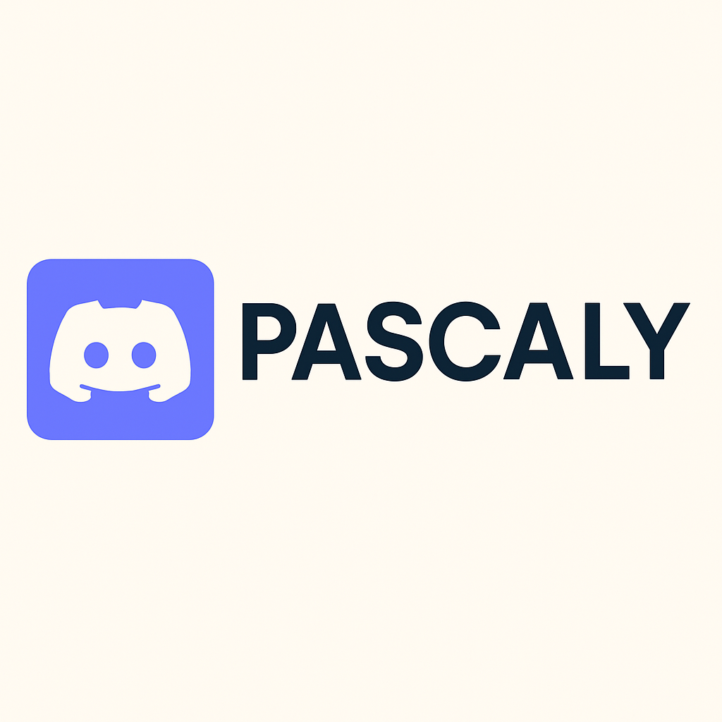 Logo of the Pascaly project, a Discord bot. The purple Discord logo is on the left, followed by the word PASCALY in bold black uppercase letters on a light background
