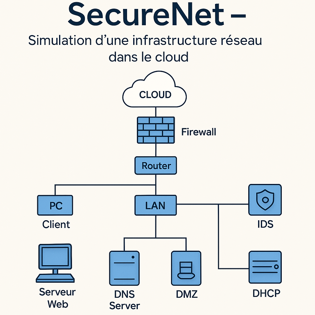 Schéma d’une infrastructure réseau segmentée simulée avec VMware.